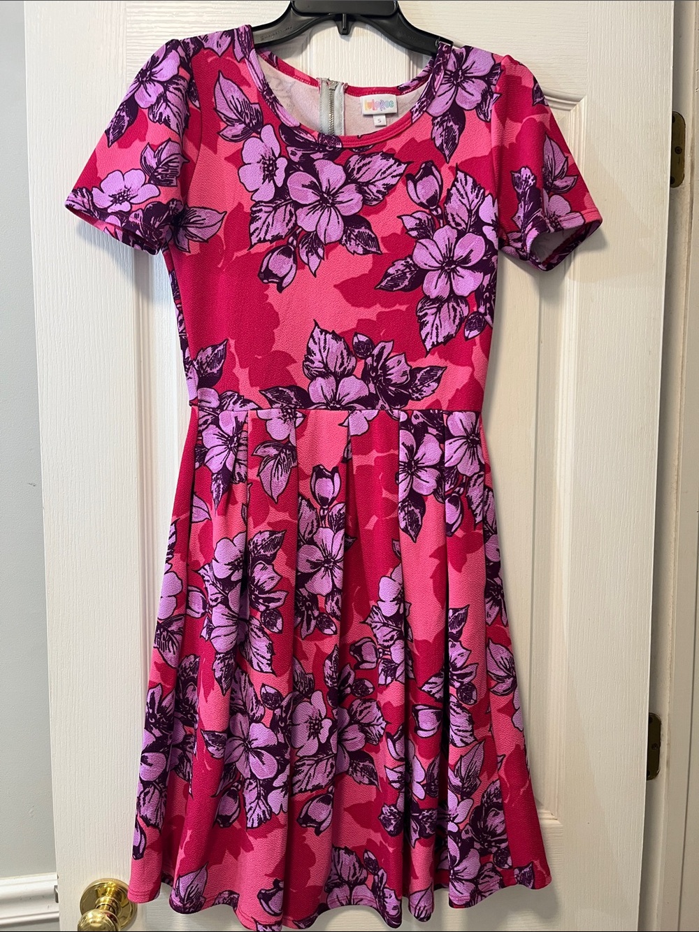 LuLaRoe Pink & Purple Floral Fit-and-Flare Dress